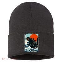 Catzilla Cat Japanese Art Cat Gift Sustainable Knit Beanie thumb 0