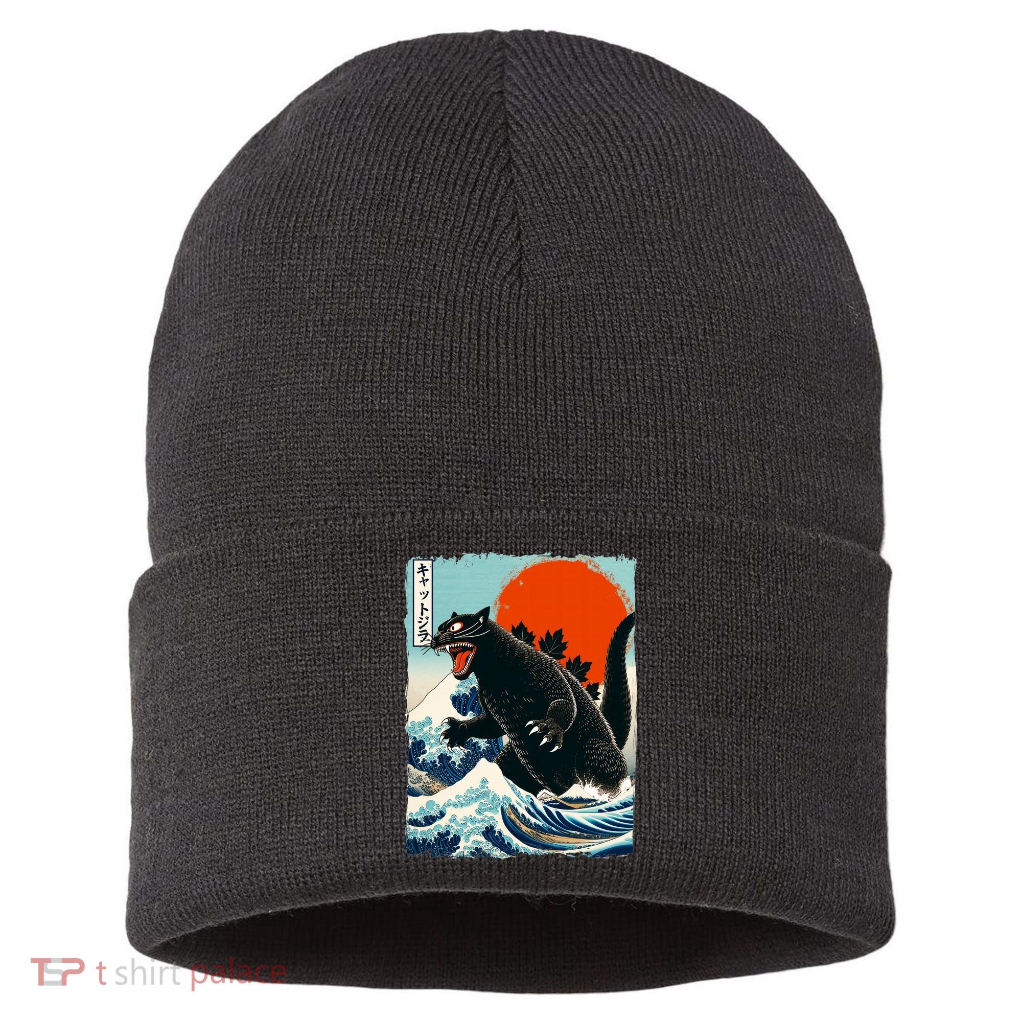 Catzilla Cat Japanese Art Cat Gift Sustainable Knit Beanie