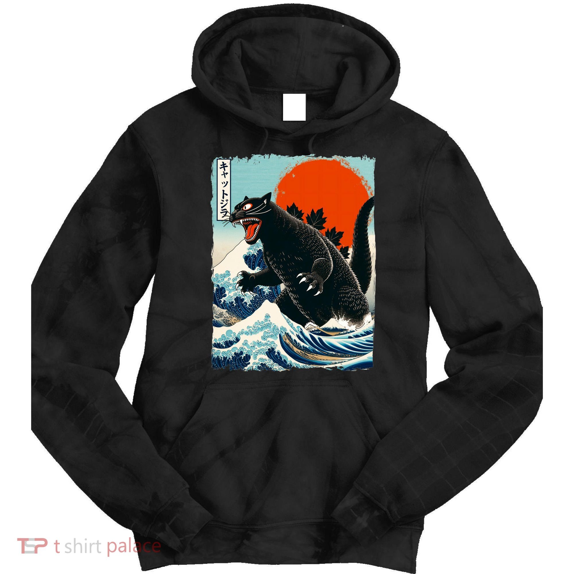Catzilla Cat Japanese Art Cat Gift Tie Dye Hoodie