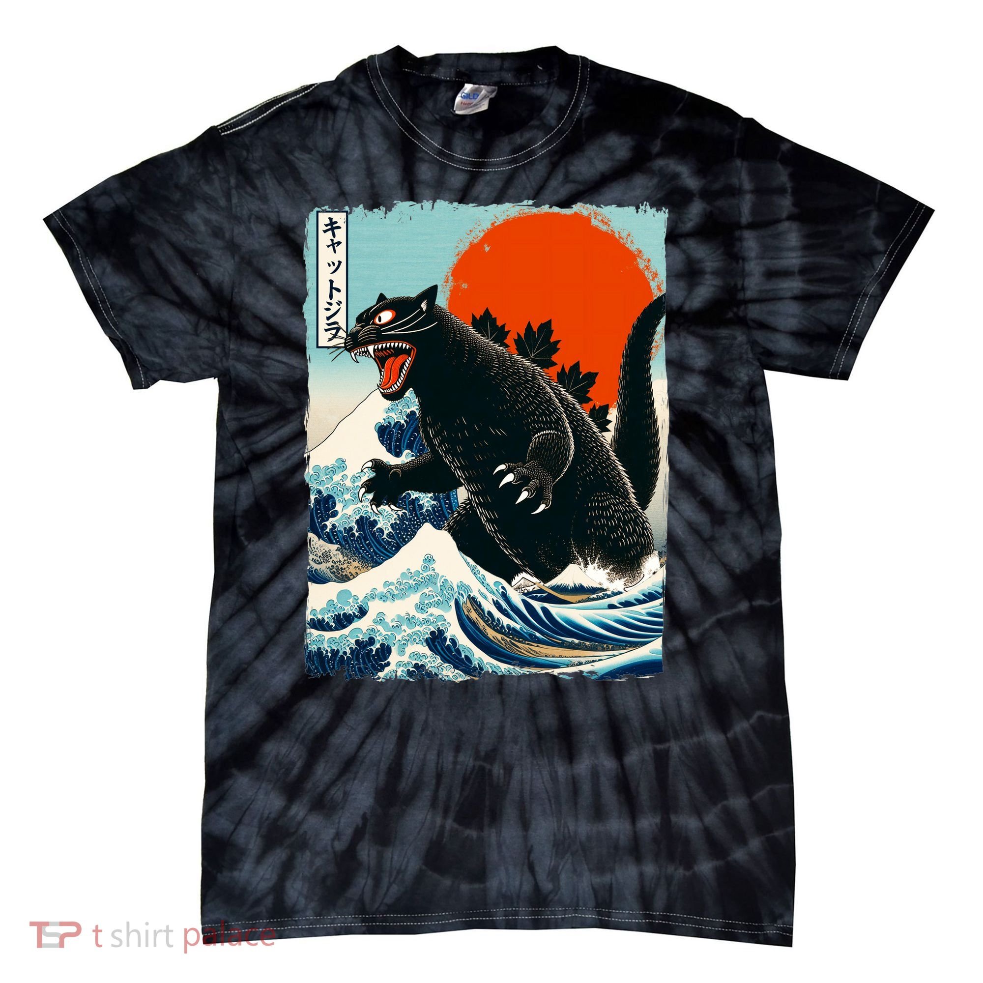 Catzilla Cat Japanese Art Cat Gift Tie-Dye T-Shirt