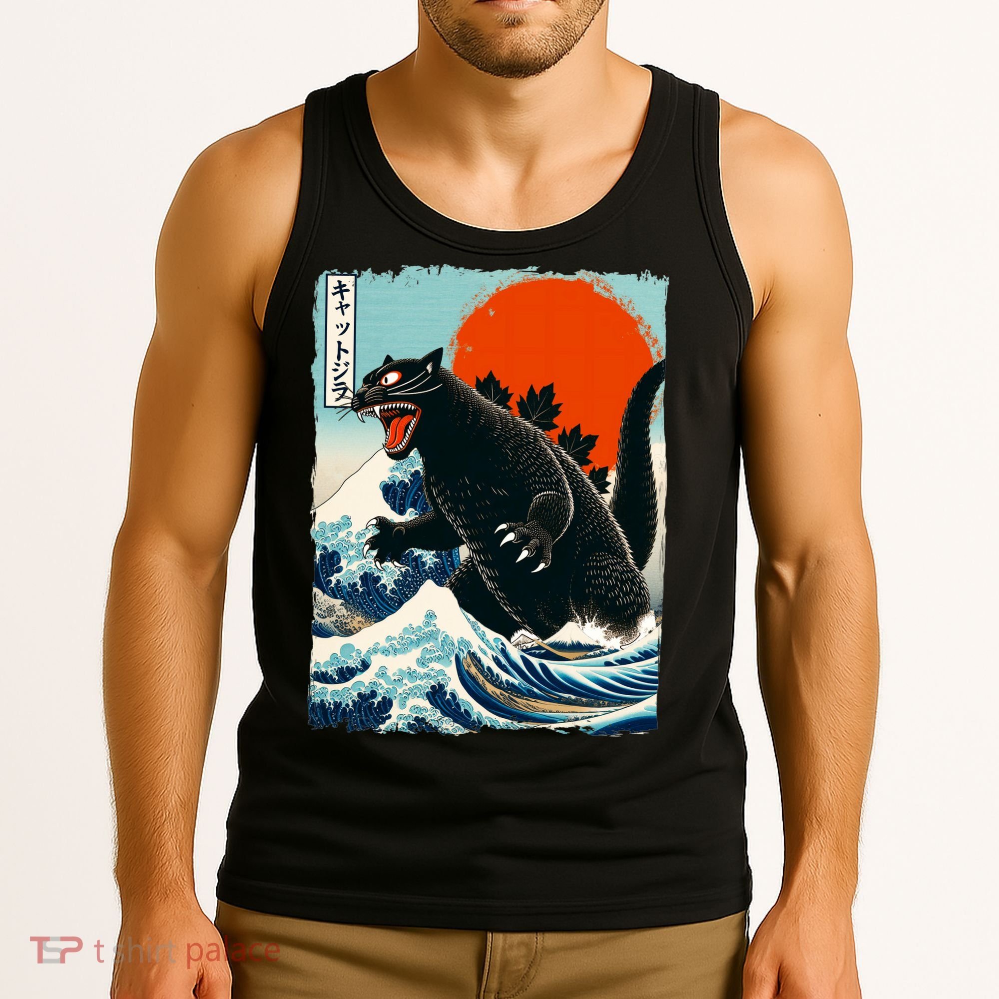 Catzilla Cat Japanese Art Cat Gift Tank Top