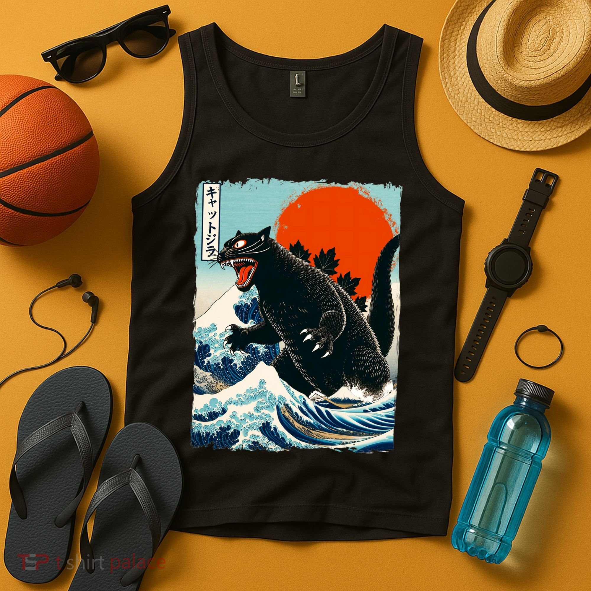Catzilla Cat Japanese Art Cat Gift Tank Top