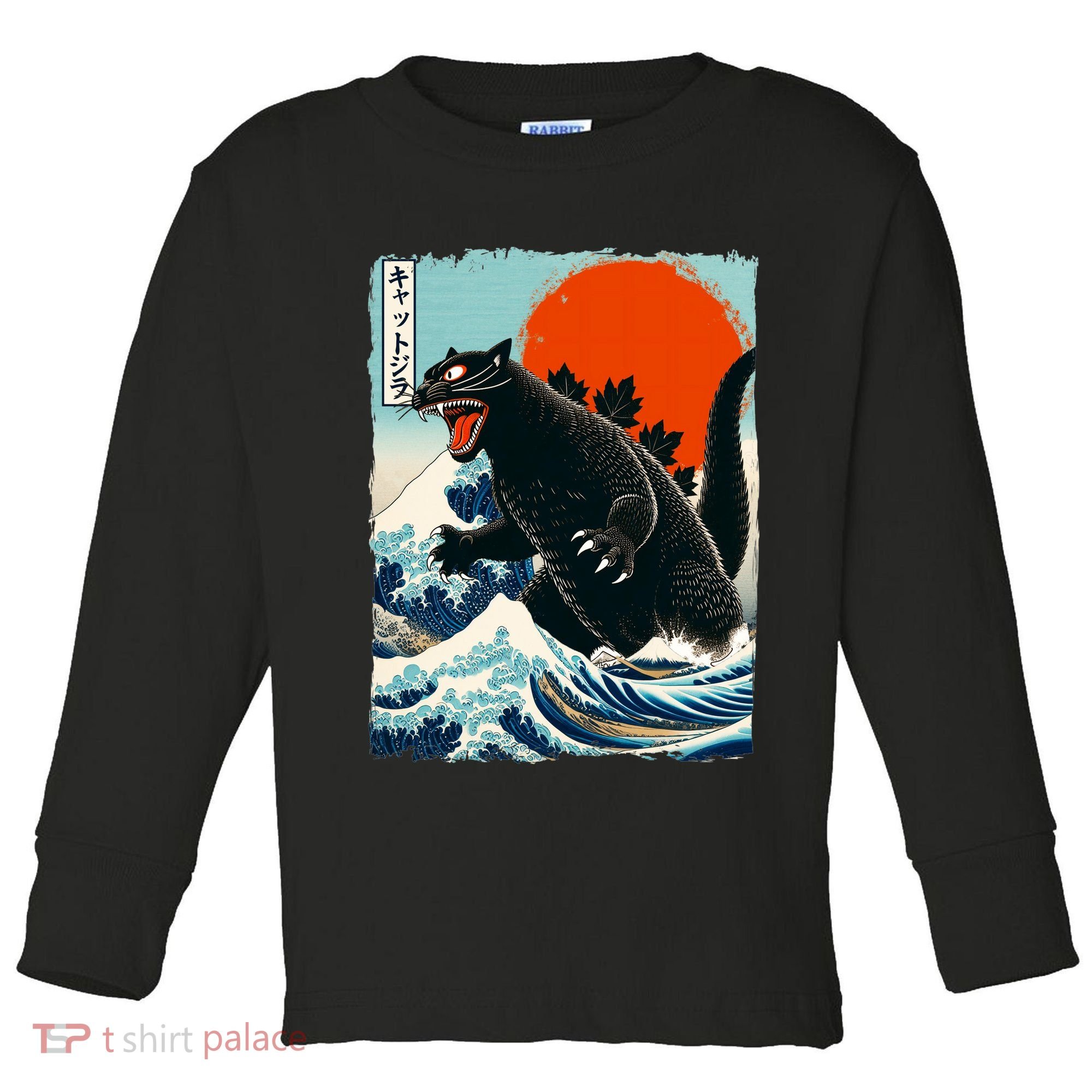 Catzilla Cat Japanese Art Cat Gift Toddler Long Sleeve Shirt