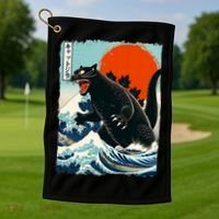 Catzilla Cat Japanese Art Cat Gift Golf Towel thumb 1