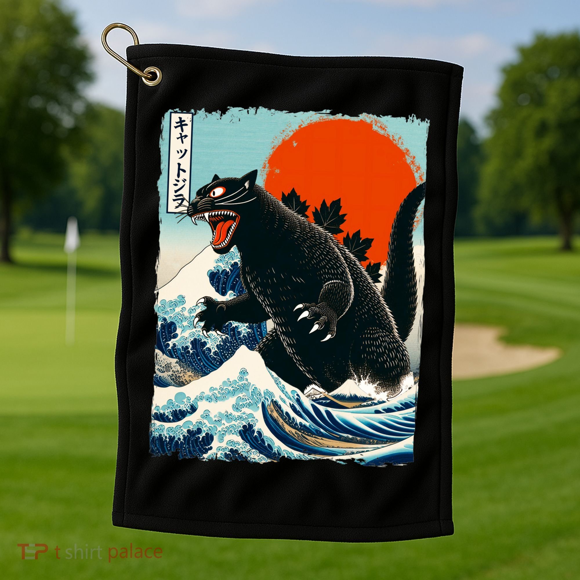 Catzilla Cat Japanese Art Cat Gift Golf Towel