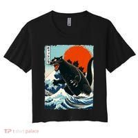 Catzilla Cat Japanese Art Cat Gift Women's Crop Top Tee thumb 0