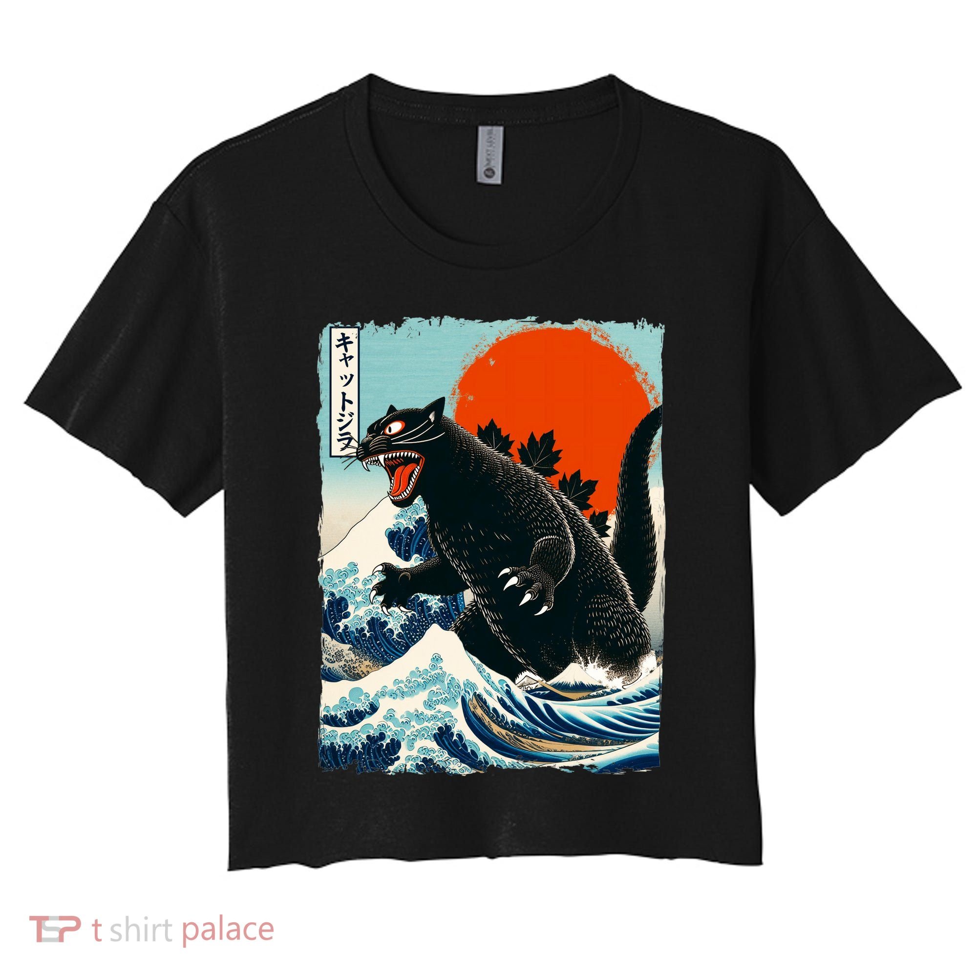Catzilla Cat Japanese Art Cat Gift Women's Crop Top Tee