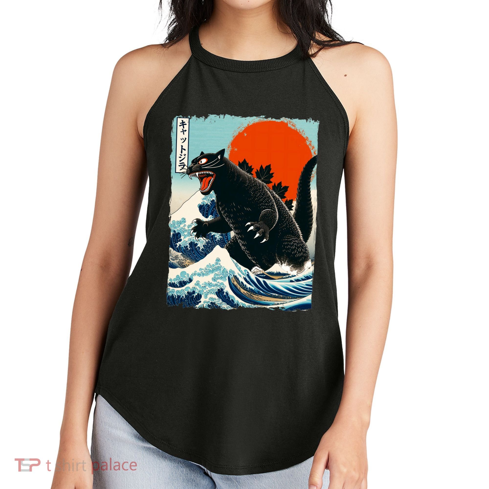 Catzilla Cat Japanese Art Cat Gift Women's Perfect Tri Rocker Tank