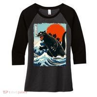 Catzilla Cat Japanese Art Cat Gift Women's Tri-Blend 3/4-Sleeve Raglan Shirt thumb 0