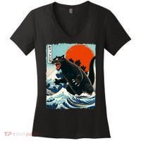 Catzilla Cat Japanese Art Cat Gift Women's V-Neck T-Shirt thumb 0