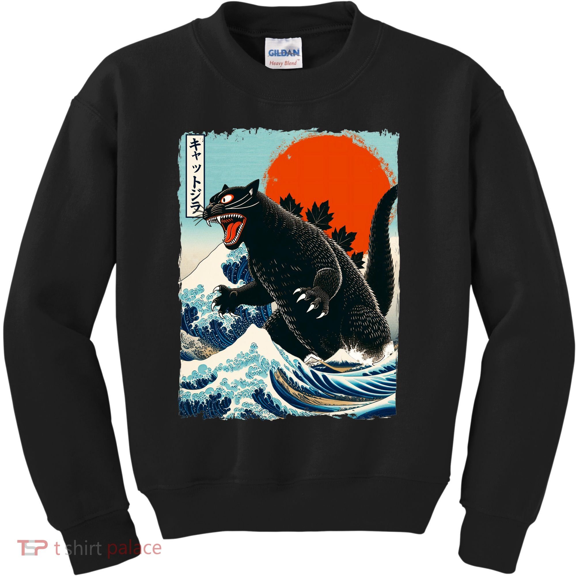 Catzilla Cat Japanese Art Cat Gift Kids Sweatshirt