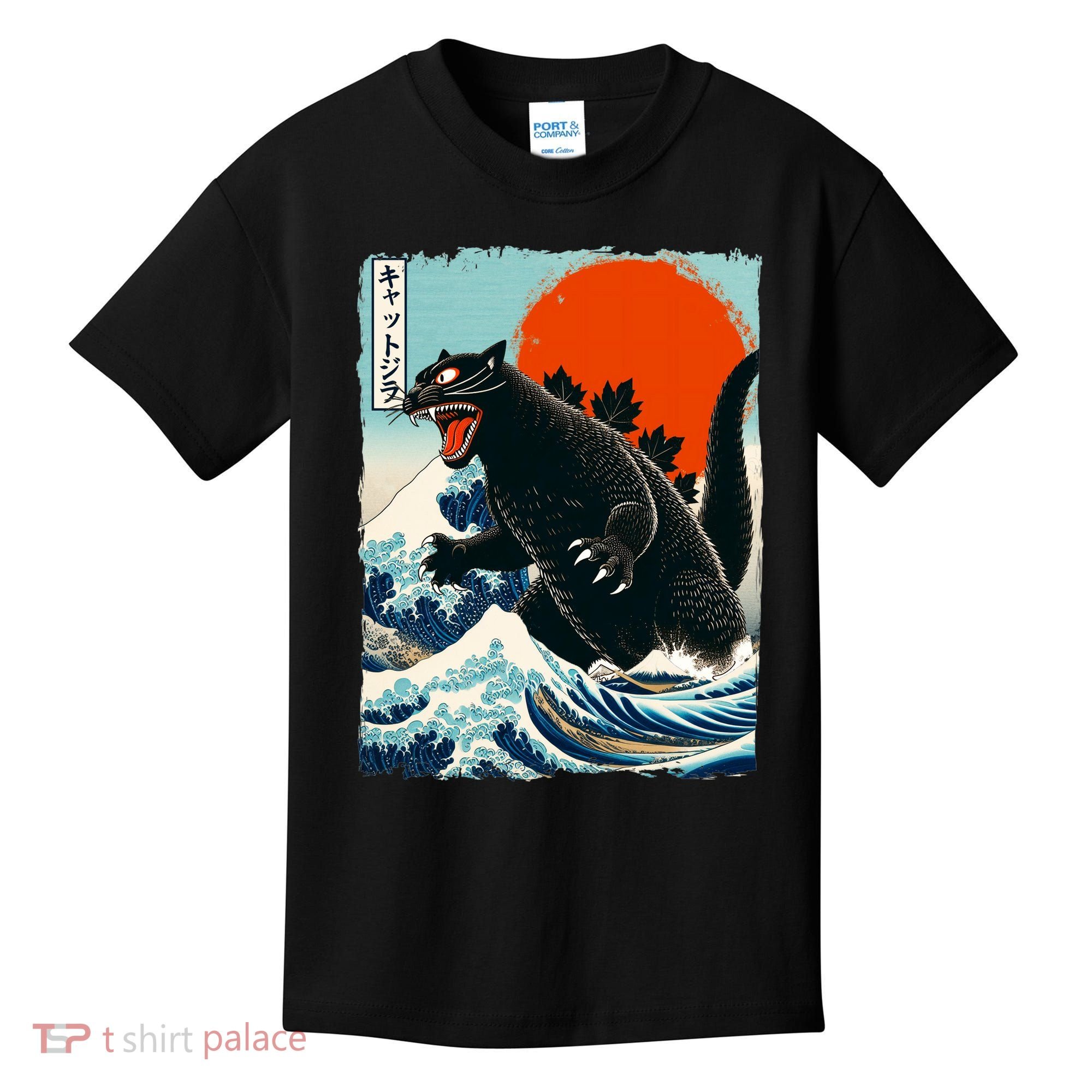 Catzilla Cat Japanese Art Cat Gift Kids T-Shirt