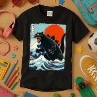 Catzilla Cat Japanese Art Cat Gift Kids T-Shirt thumb 3