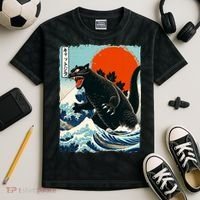 Catzilla Cat Japanese Art Cat Gift Kids Tie-Dye T-Shirt thumb 2