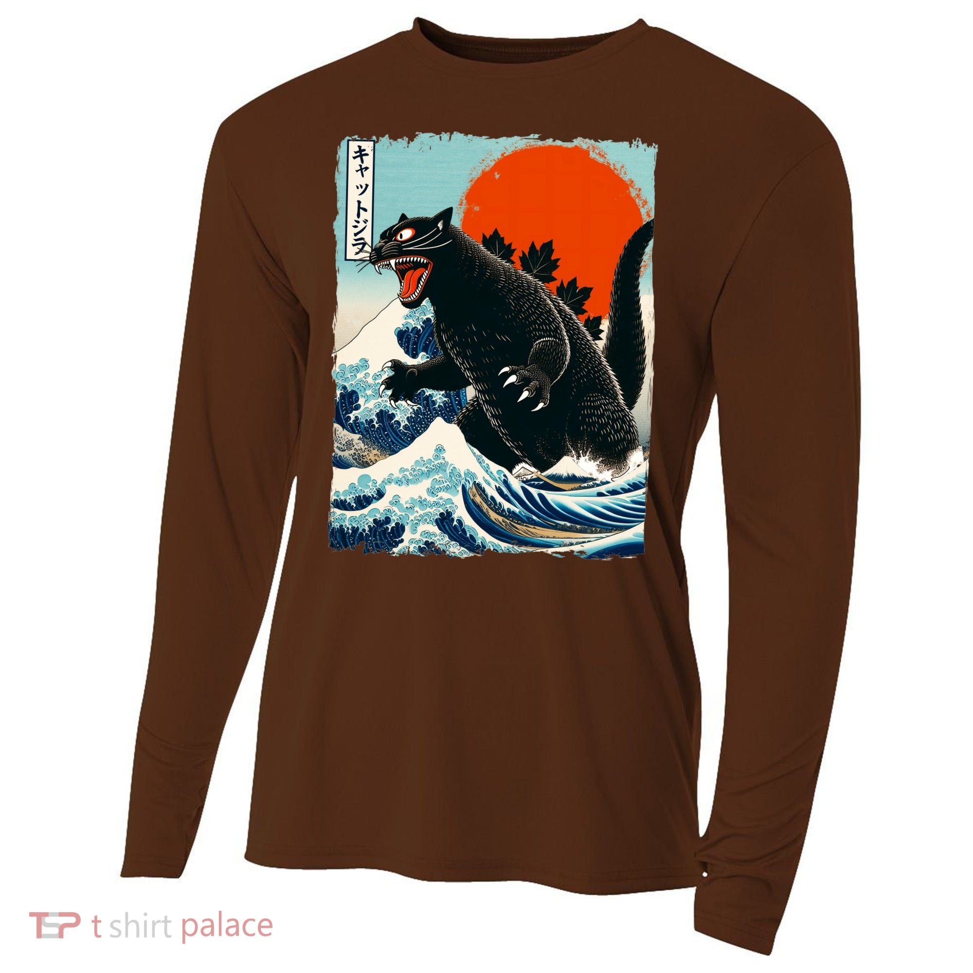 Catzilla Cat Japanese Art Cat Gift Cooling Performance Long Sleeve Crew