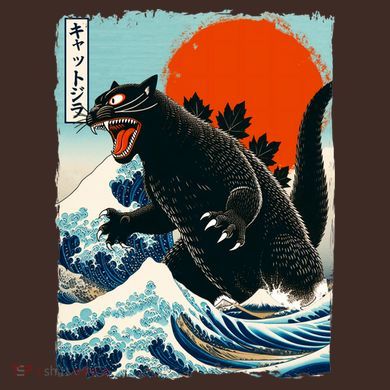 Catzilla Cat Japanese Art Cat Gift Cooling Performance Long Sleeve Crew