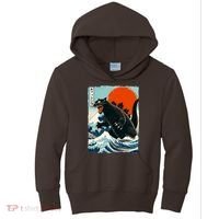 Catzilla Cat Japanese Art Cat Gift Kids Hoodie thumb 0