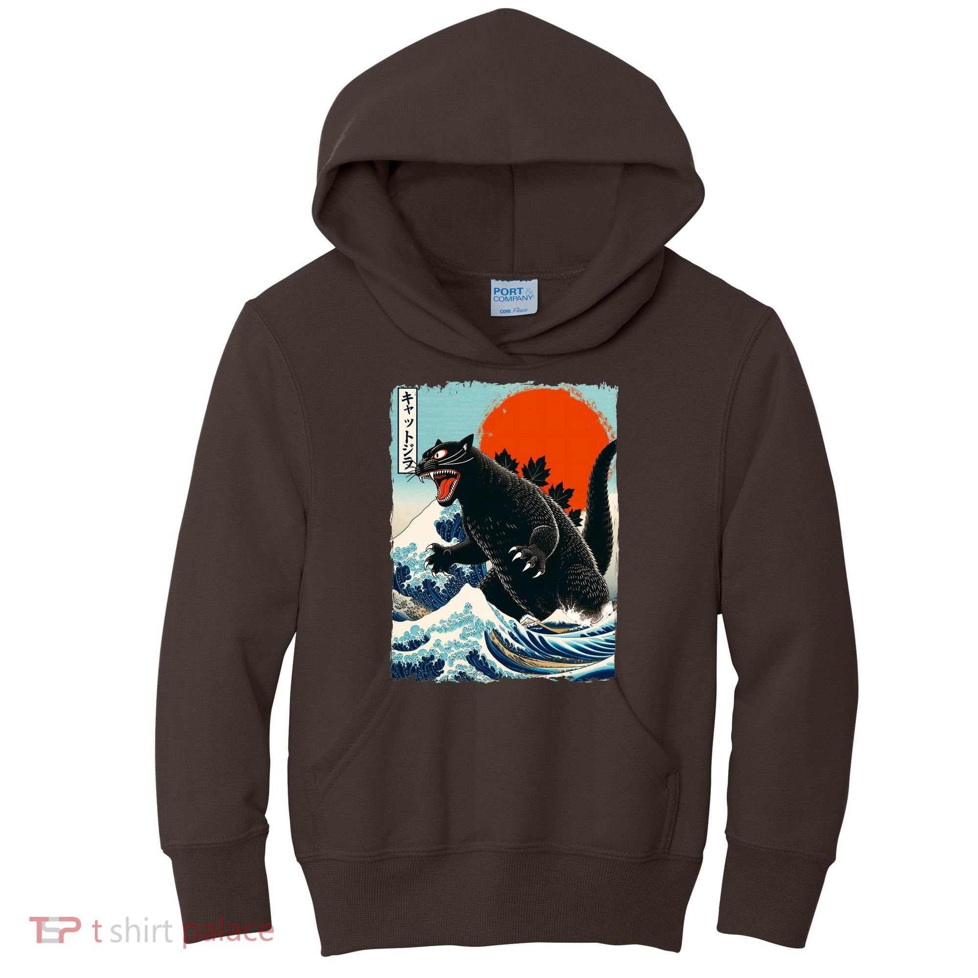 Catzilla Cat Japanese Art Cat Gift Kids Hoodie