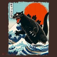 Catzilla Cat Japanese Art Cat Gift Kids Hoodie thumb 2