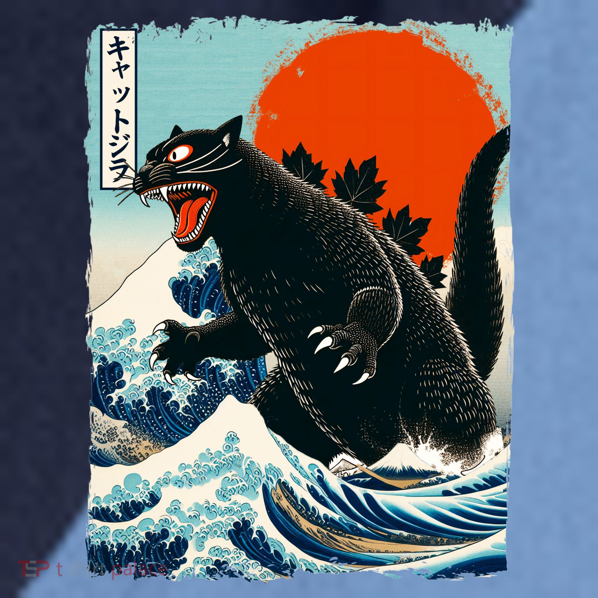 Catzilla Cat Japanese Art Cat Gift Raglan Baseball Sleeve Shirt