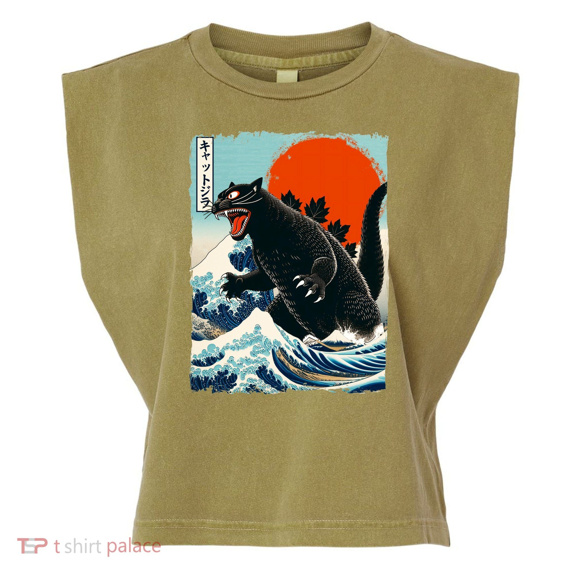 Catzilla Cat Japanese Art Cat Gift Garment-Dyed Women's Muscle Tee