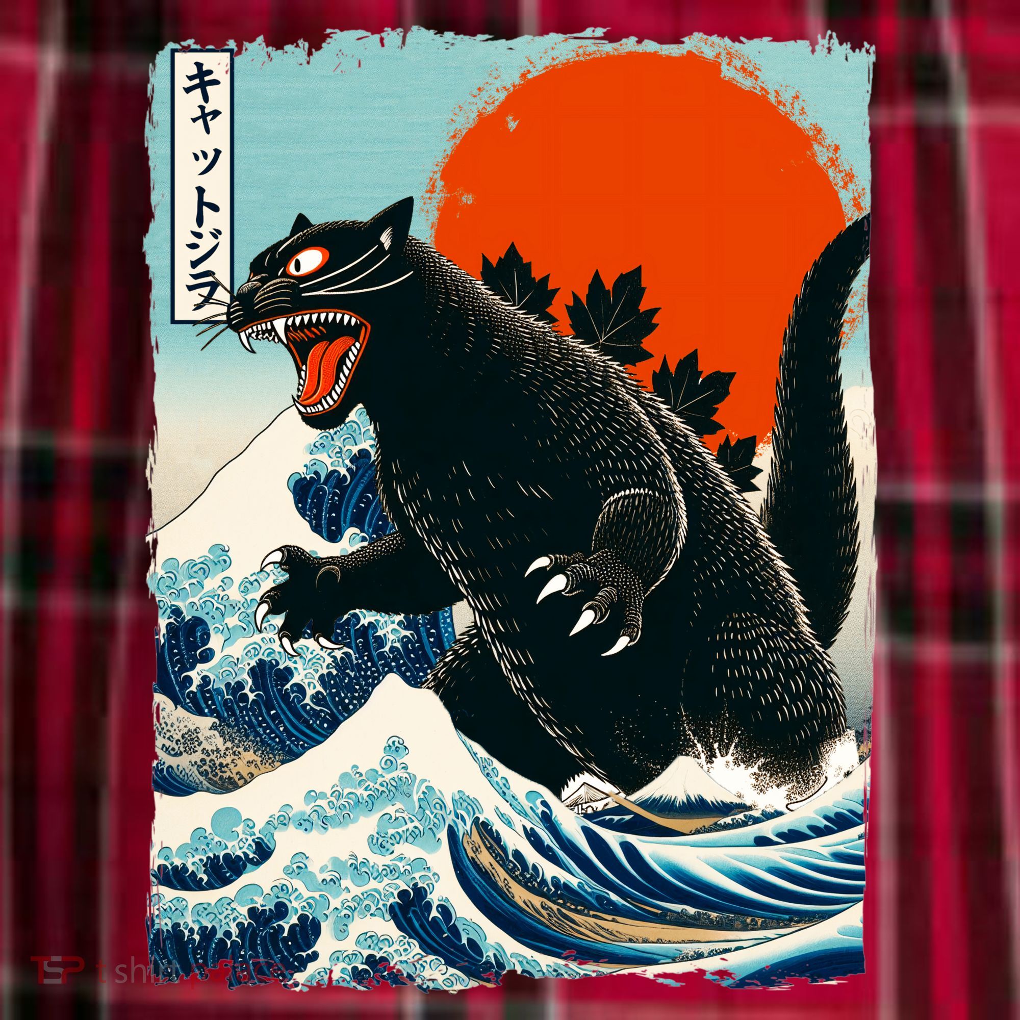 Catzilla Cat Japanese Art Cat Gift Men's Flannel Plaid Pajama Pants