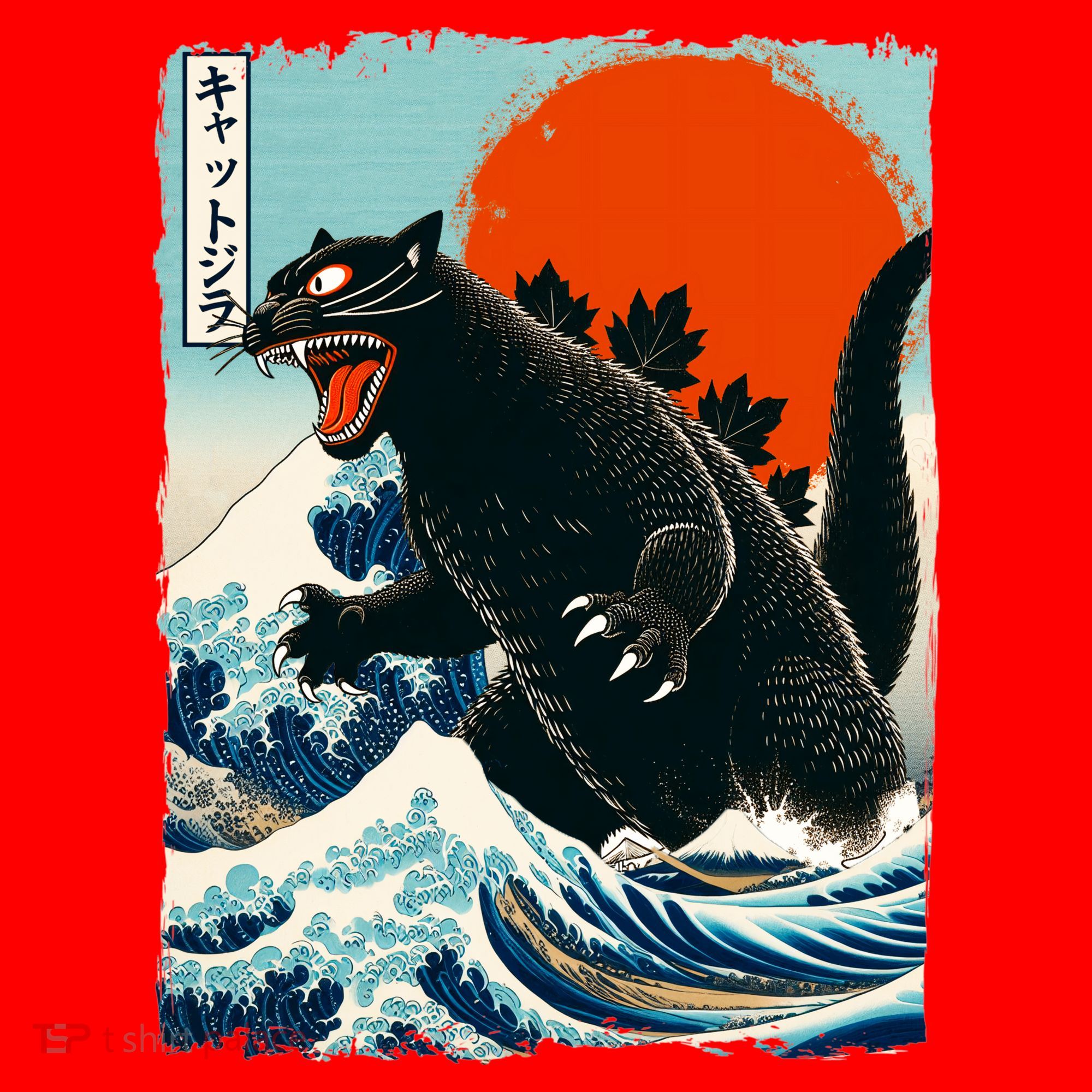 Catzilla Cat Japanese Art Cat Gift Santa Hat