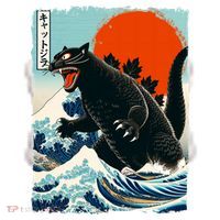 Catzilla Cat Japanese Art Cat Gift Ceramic Ornament thumb 2