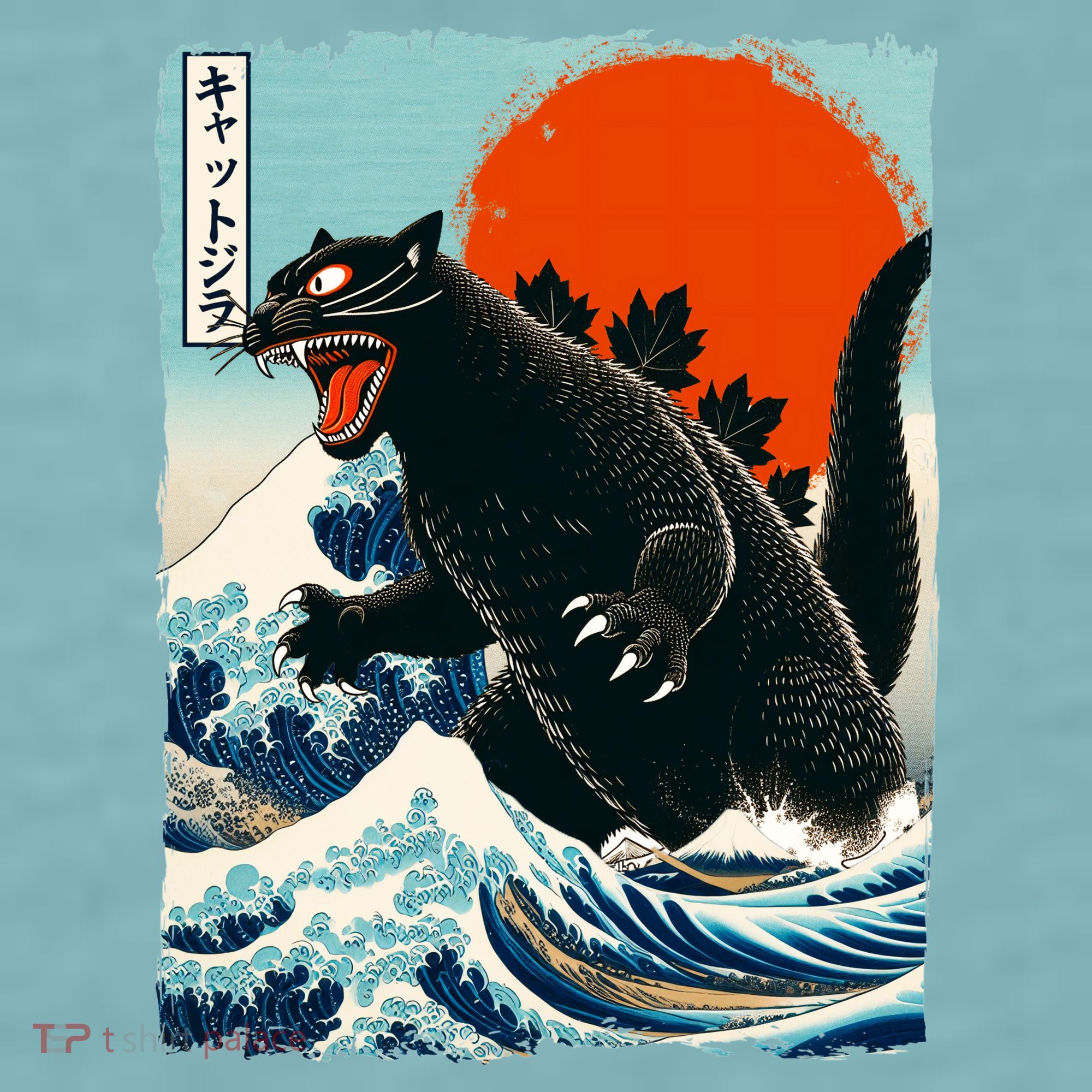 Catzilla Cat Japanese Art Cat Gift Sueded Cloud Jersey T-Shirt