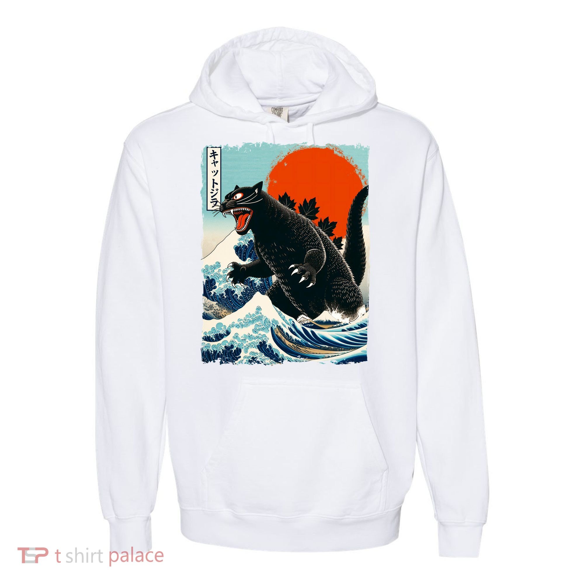 Catzilla Cat Japanese Art Cat Gift Comfort Colors Garment-Dyed Hooded Sweatshirt