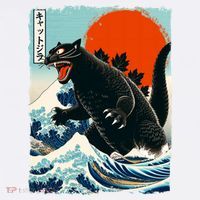 Catzilla Cat Japanese Art Cat Gift Comfort Colors Garment-Dyed Hooded Sweatshirt thumb 2