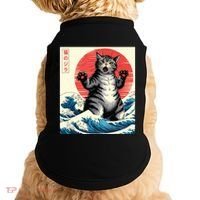 Catzilla Cat Japanese Art Funny Cat Gifts Doggie Tank thumb 0