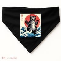 Catzilla Cat Japanese Art Funny Cat Gifts USA-Made Doggie Bandana thumb 0