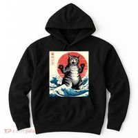 Catzilla Cat Japanese Art Funny Cat Gifts Hoodie thumb 0