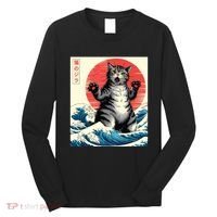 Catzilla Cat Japanese Art Funny Cat Gifts Long Sleeve Shirt thumb 0