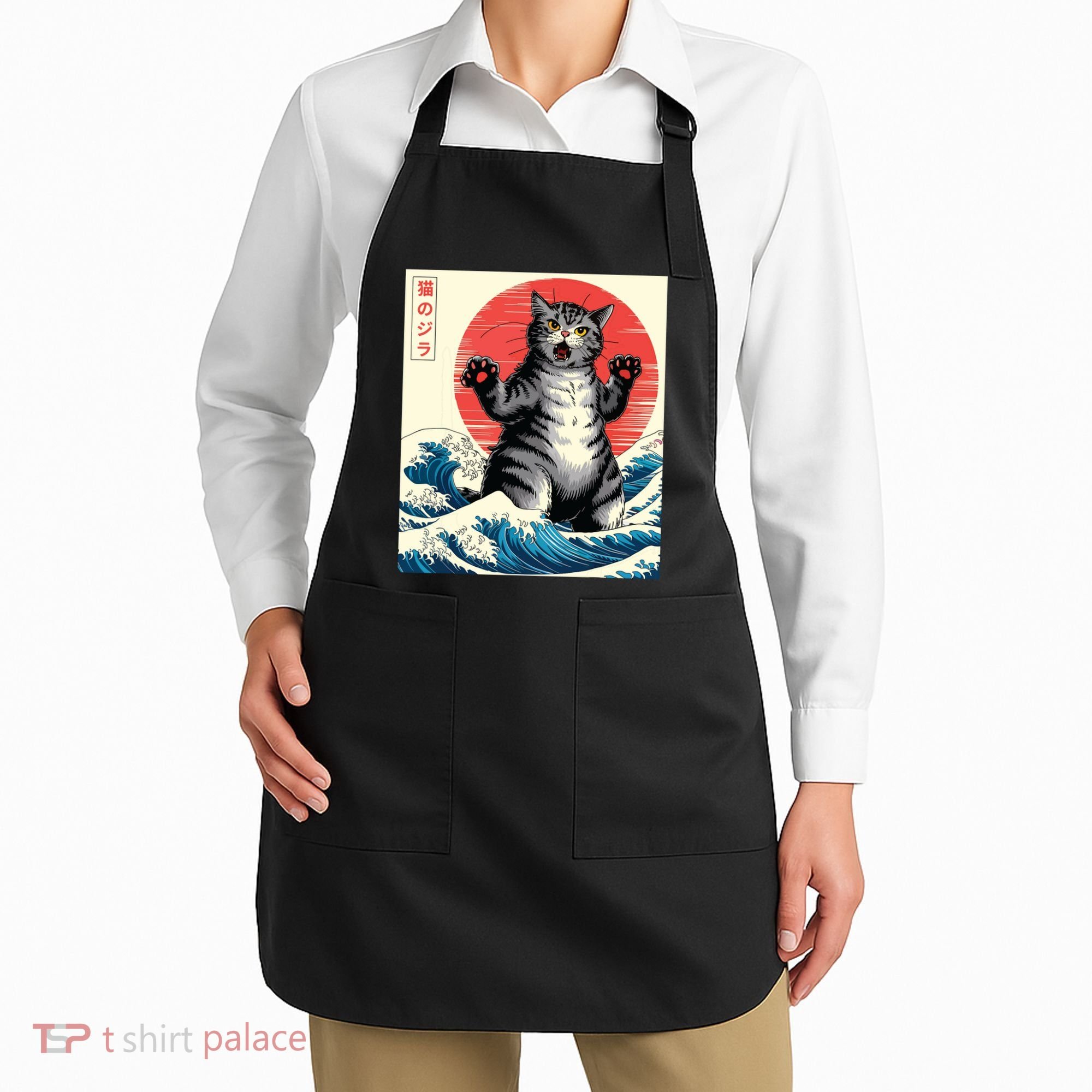 Catzilla Cat Japanese Art Funny Cat Gifts Apron