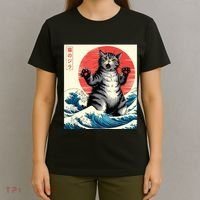 Catzilla Cat Japanese Art Funny Cat Gifts T-Shirt thumb 4