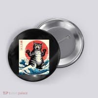Catzilla Cat Japanese Art Funny Cat Gifts Button thumb 0