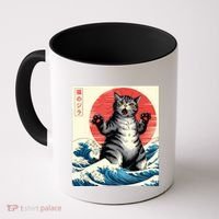 Catzilla Cat Japanese Art Funny Cat Gifts Coffee Mug thumb 0