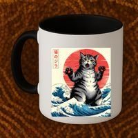 Catzilla Cat Japanese Art Funny Cat Gifts Coffee Mug thumb 2