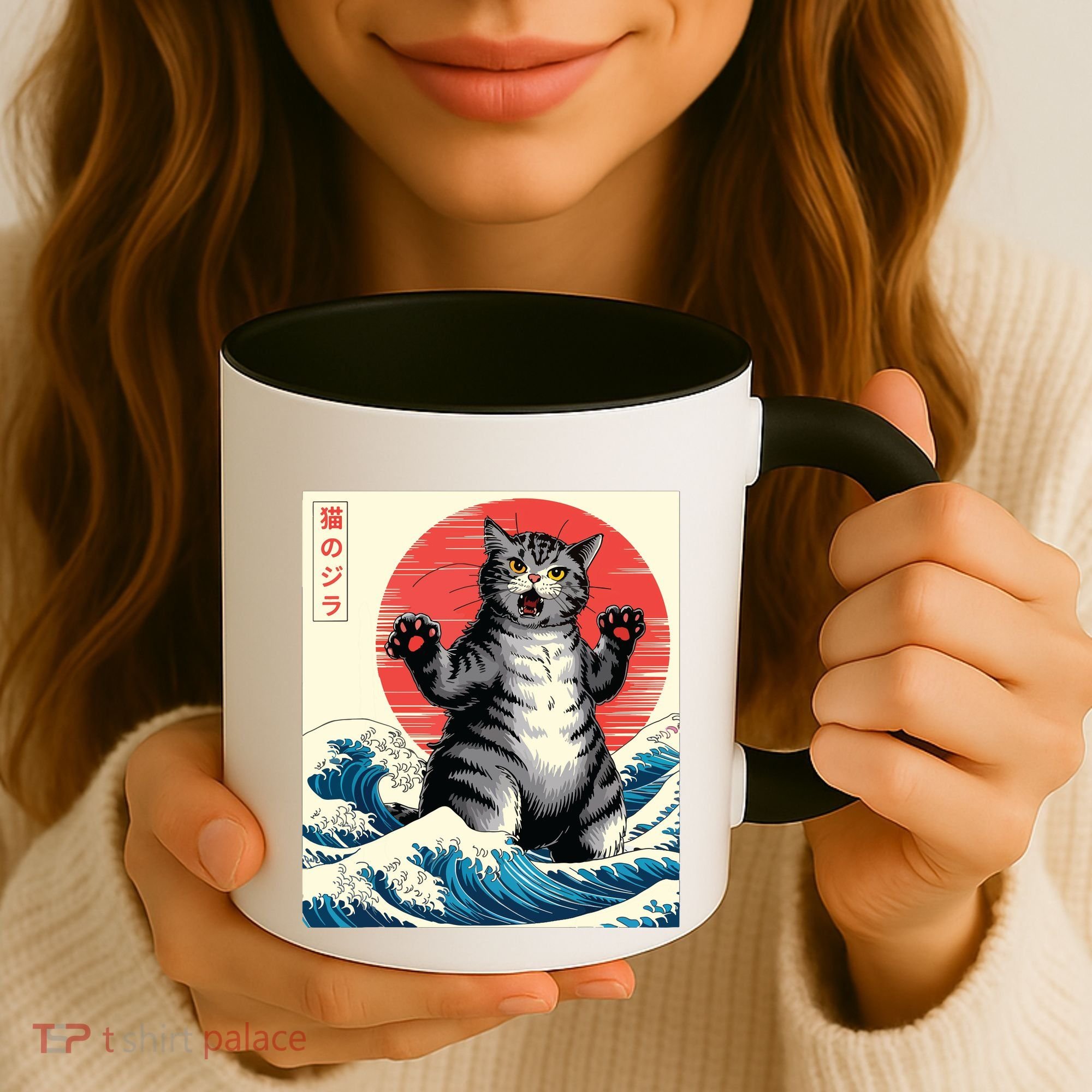 Catzilla Cat Japanese Art Funny Cat Gifts Coffee Mug