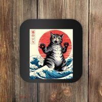 Catzilla Cat Japanese Art Funny Cat Gifts Coaster thumb 0