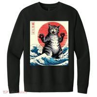 Catzilla Cat Japanese Art Funny Cat Gifts V.I.T. Fleece Crew Sweatshirt thumb 0