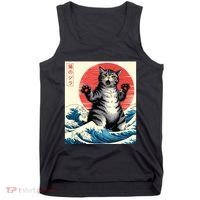 Catzilla Cat Japanese Art Funny Cat Gifts Tank Top thumb 0