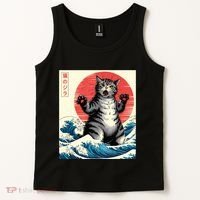 Catzilla Cat Japanese Art Funny Cat Gifts Tank Top thumb 2