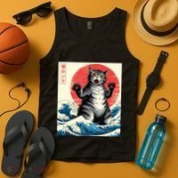 Catzilla Cat Japanese Art Funny Cat Gifts Tank Top thumb 4