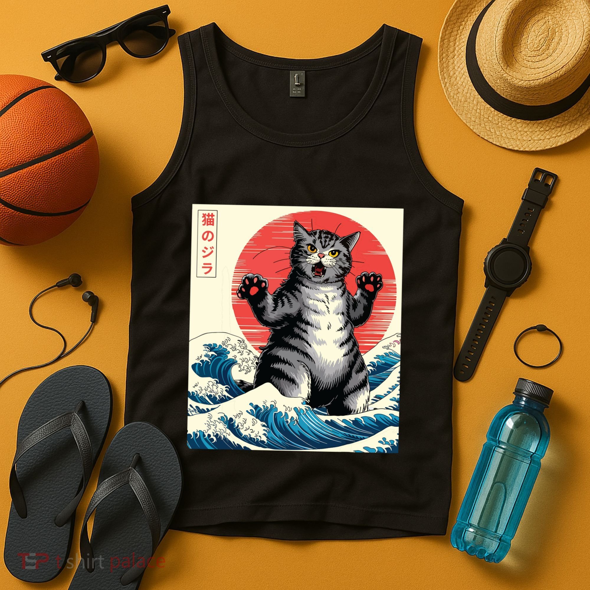 Catzilla Cat Japanese Art Funny Cat Gifts Tank Top