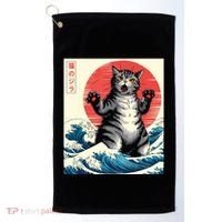 Catzilla Cat Japanese Art Funny Cat Gifts Golf Towel thumb 0