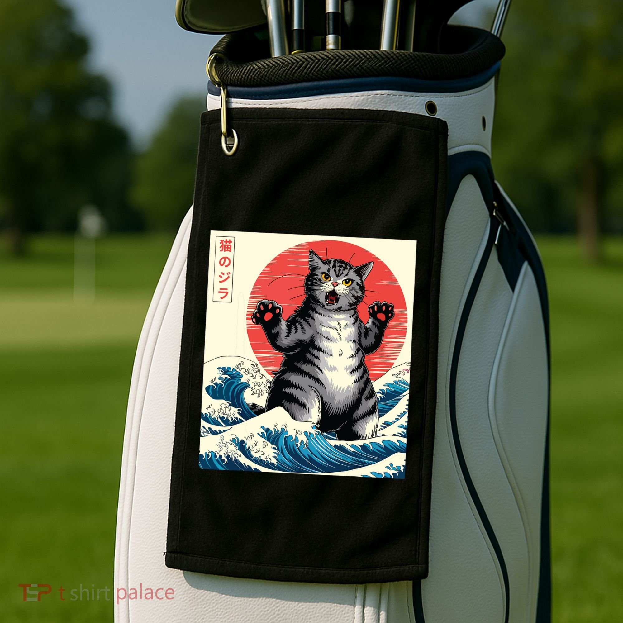 Catzilla Cat Japanese Art Funny Cat Gifts Golf Towel