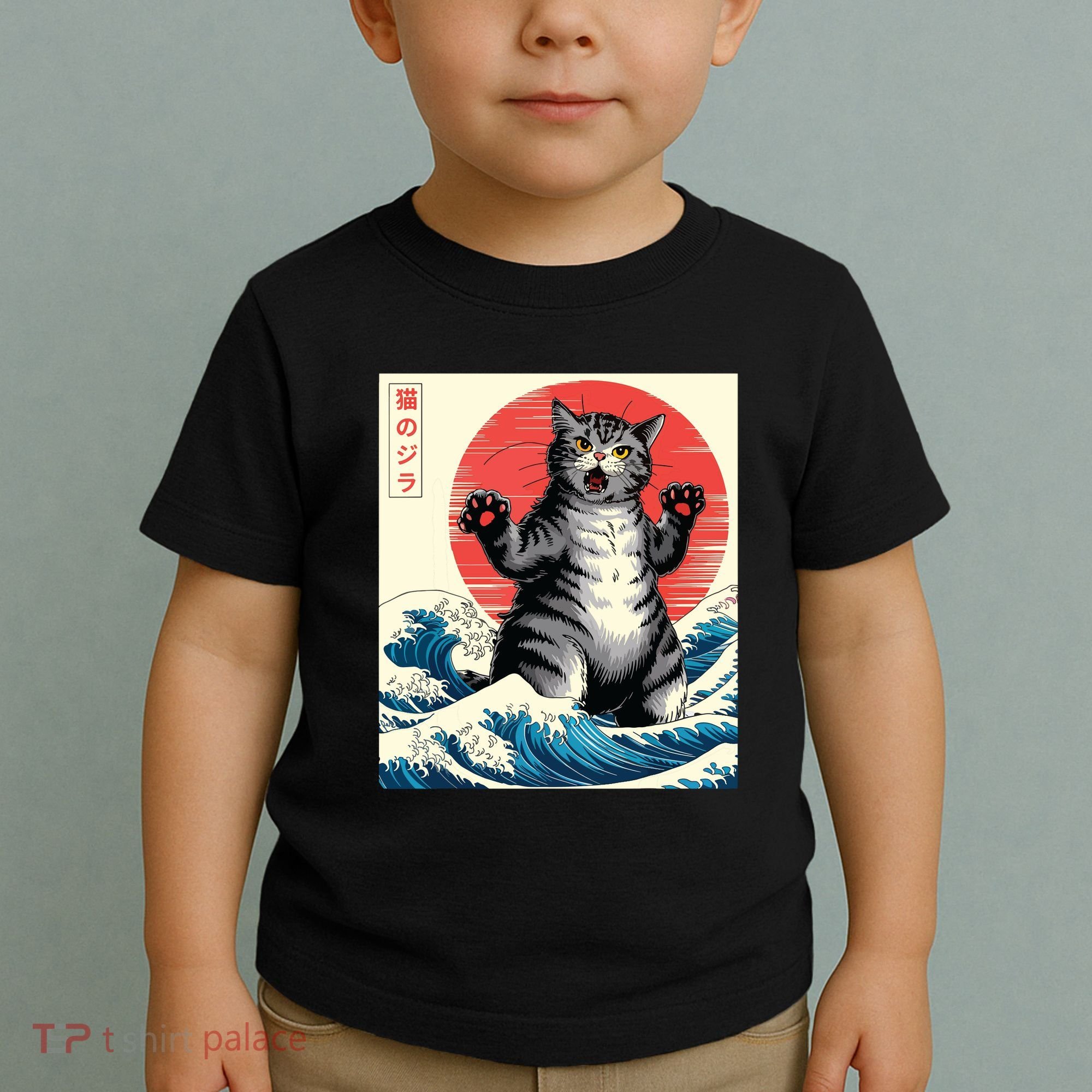Catzilla Cat Japanese Art Funny Cat Gifts Toddler T-Shirt